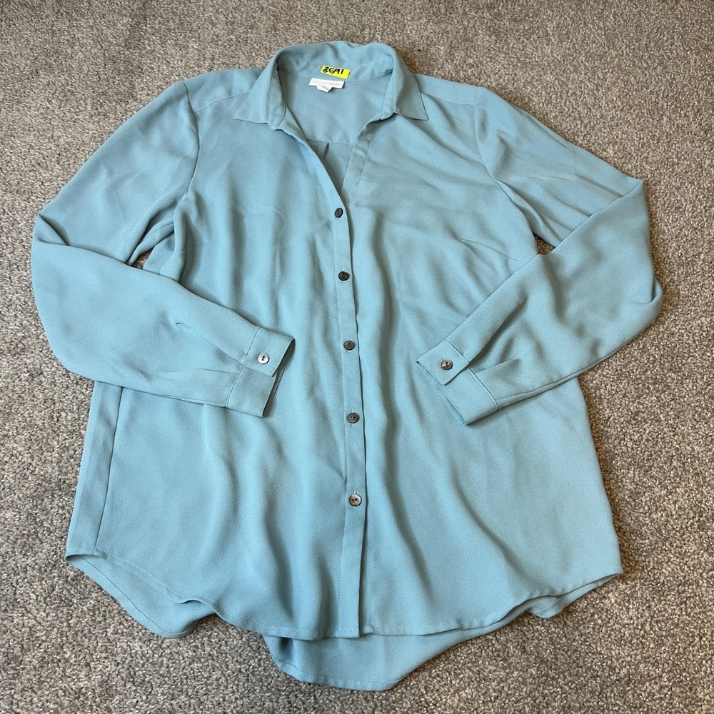 J Jill Blouse Womens Extra‎ Small Blue Long Sleeve Button Front Shirt Career Top